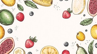 手绘多彩水果环绕背景图