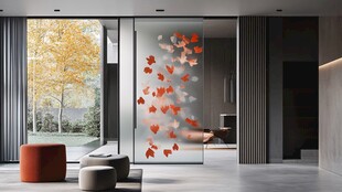 现代室内枫叶装饰玻璃隔断