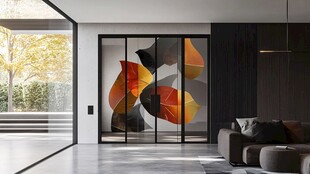 现代客厅艺术玻璃隔断装饰