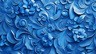 蓝色花卉浮雕纹理图案