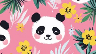 熊猫花卉粉色可爱图案