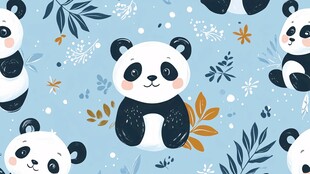 可爱熊猫与植物图案背景