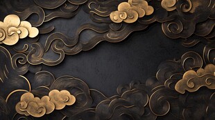中式黑金祥云边框背景图