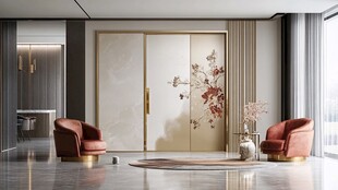 中式雅致客厅双扇移门场景