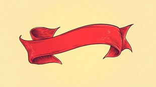 红色飘带手绘插画图案