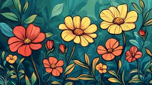 绚丽花卉插画 色彩明艳