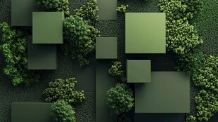绿植与几何方块的创意组合