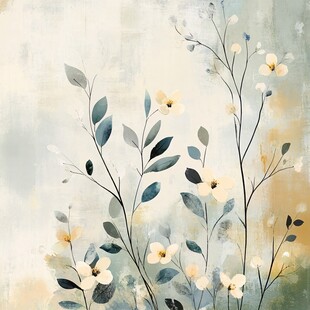 淡雅花卉水彩风装饰画