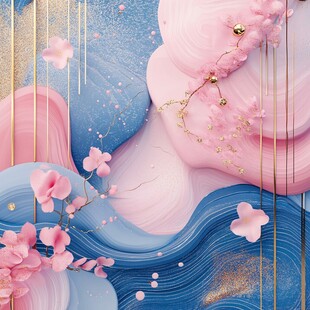梦幻粉蓝流体花卉艺术画
