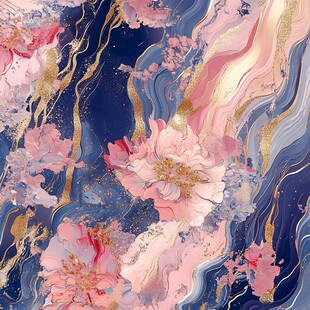 梦幻花卉与流体艺术图案