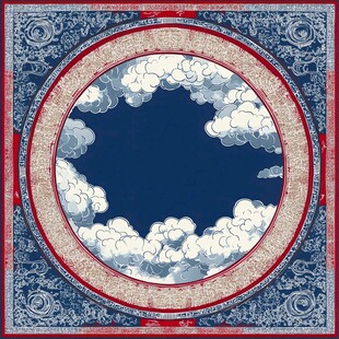 中式云纹圆形图案方巾设计