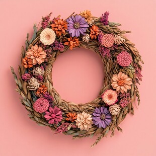 多彩干花编织的精美花环