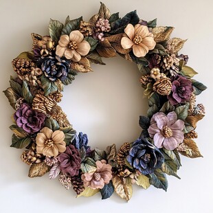 精美花卉松果装饰花环