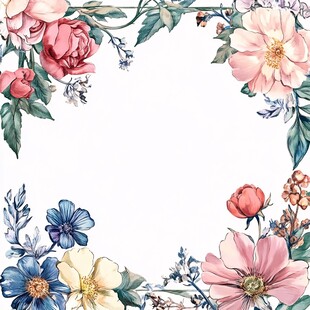 水彩花卉边框装饰图案