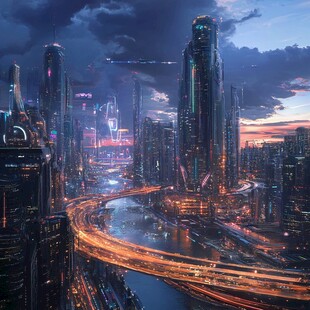未来都市夜景梦幻科幻景象