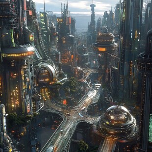 未来科幻风格的繁华都市景观