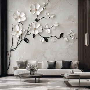 现代客厅立体花卉装饰墙