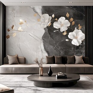 现代简约大理石花卉背景墙