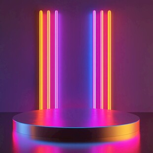 炫彩霓虹下的圆形展示台
