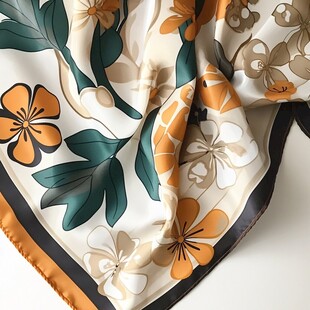 花卉图案真丝方巾