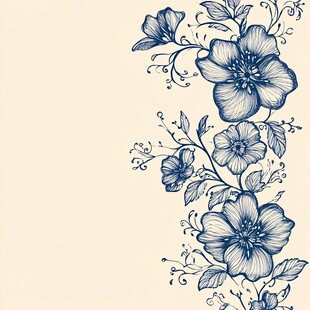 蓝花花卉边框装饰图案