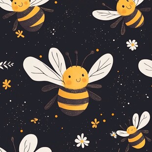 可爱蜜蜂与小花的梦幻图案