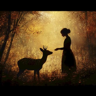 少女与鹿的梦幻森林邂逅
