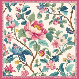 花卉小鸟图案精美方巾