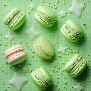 清新绿底上的美味马卡龙