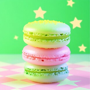 多彩马卡龙叠放的甜蜜瞬间