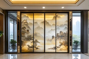中式山水屏风玄关设计