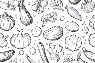 手绘黑白蔬菜图案素材
