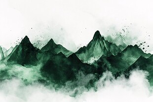 水墨青山云雾间意境图
