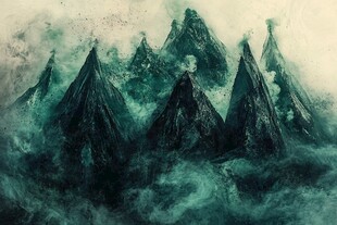 奇幻墨绿色山峰云雾景象