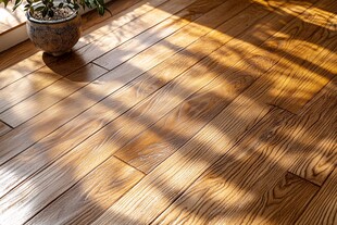 阳光洒落的木质地板一角