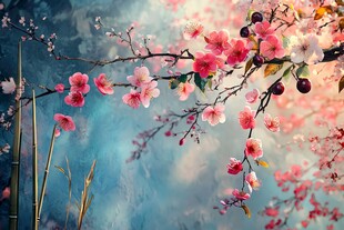 梦幻粉色花枝绽放美景