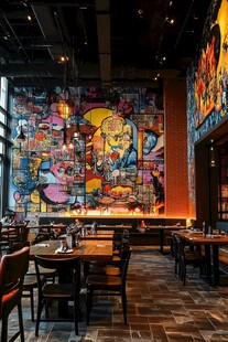 餐厅多彩涂鸦墙艺术空间
