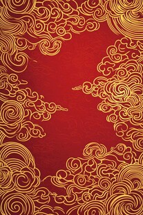 中式红底金色祥云装饰图