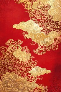 红色底金色祥云中式图案