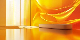 梦幻橙黄空间展示台场景