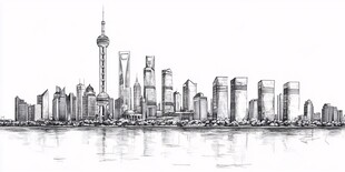 上海城市天际线手绘景观