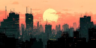 日落时分的繁华都市景观