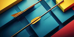 彩色方块上的金色箭矢