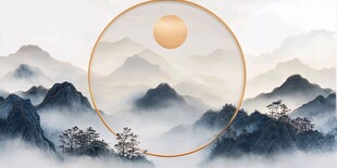 中式山水意境 金环映日图