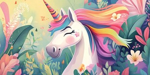 梦幻独角兽置身缤纷花丛