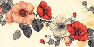 手绘多彩花卉装饰图案