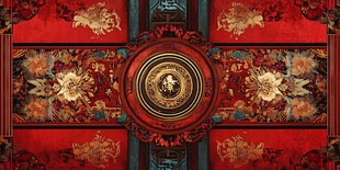 中式古典红金华丽天花板