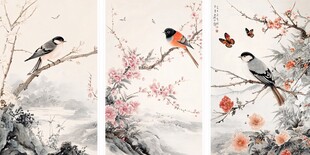 花鸟三幅图 雅致中国画