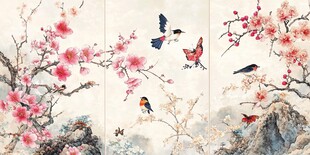 梅花飞鸟图中式雅致画卷