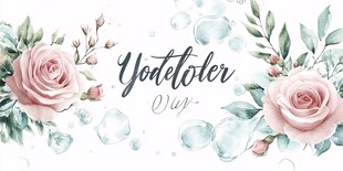 水彩玫瑰装饰文字设计图